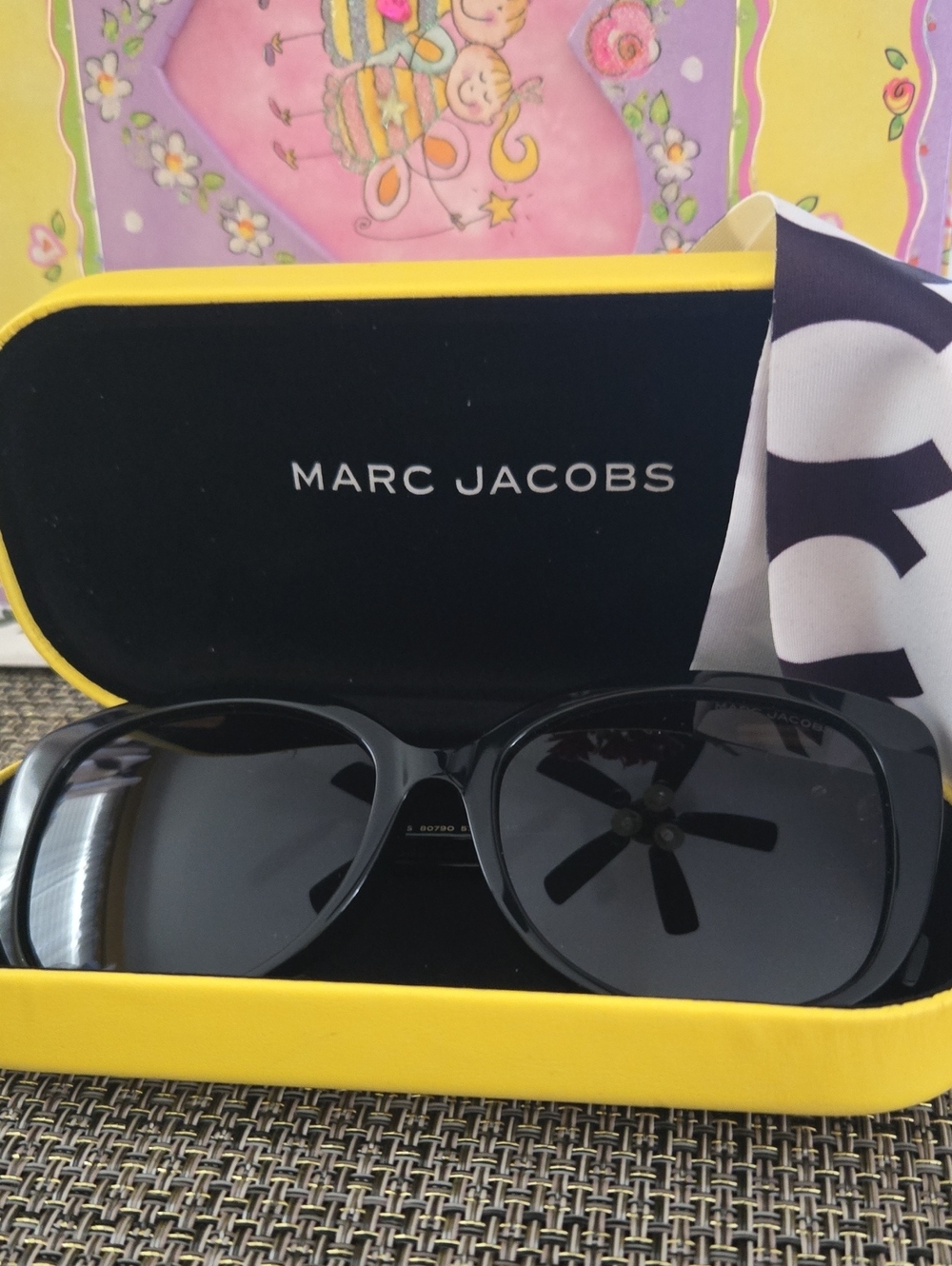 Marc Jacobs Black Sunglasses with Dark Gray Lenses and Yellow Case